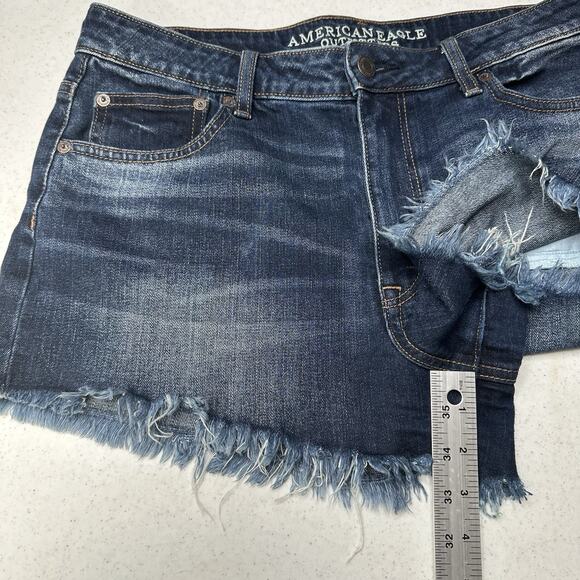 American Eagle Shorts 12 Vintage Hi Rise Festival Shortie Blue Denim Fringe Fray - Picture 5 of 9